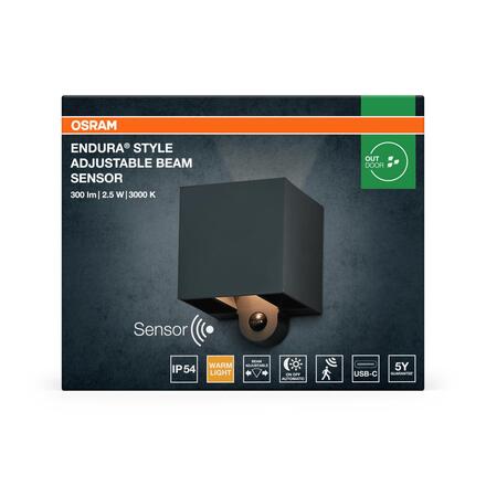 LEDVANCE venkovní nástěnné svítidlo Endura Style Adjustable Beam Sensor 2,5 W 3000 K PIR USB