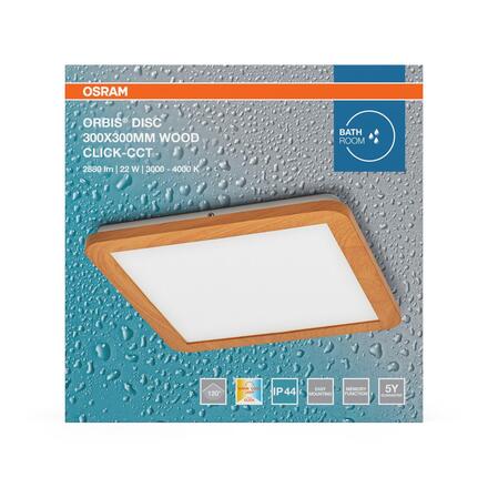 LEDVANCE stropní svítidlo Orbis Disc 22 W 220-240 V CCT IP44 dřevodekor 30×30 cm