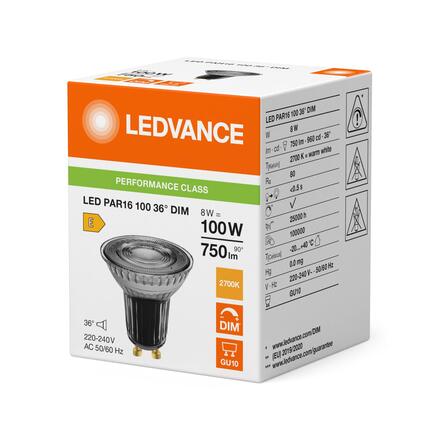 LEDVANCE LED PAR16 100 36° DIM P 8W 827 GU10 4099854456459