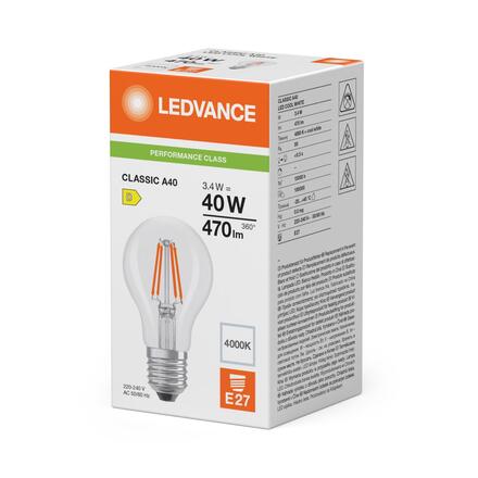 LEDVANCE LED Classic A 40 Filament P 3.4W 840 čirá E27 4099854465635