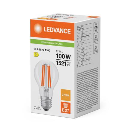 LEDVANCE LED Classic A 100 Filament P 11W 827 čirá E27 4099854465833