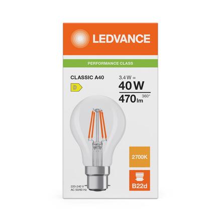 LEDVANCE LED Classic A 40 Filament P 3.4W 827 čirá B22d 4099854465918
