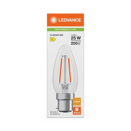 LEDVANCE LED Classic B 25 Filament P 1.8W 827 čirá B22d 4099854466175