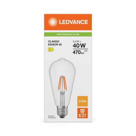 LEDVANCE LED Classic Edison 40 Filament P 3.4W 827 čirá E27 4099854467417