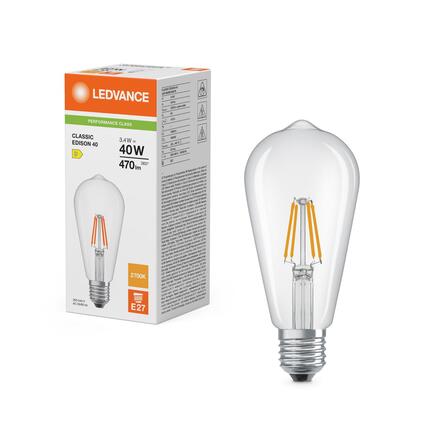 LEDVANCE LED Classic Edison 40 Filament P 3.4W 827 čirá E27 4099854467417