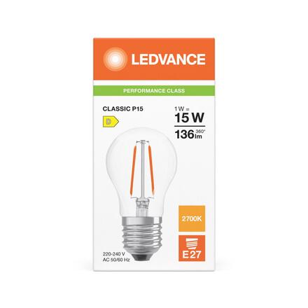 LEDVANCE LED Classic P 15 Filament P 1W 827 čirá E27 4099854467837