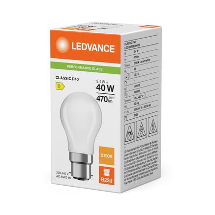 LEDVANCE LED Classic P 40 Filament P 3.4W 827 matná B22d 4099854468315