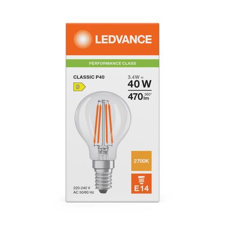 LEDVANCE LED Classic P 40 Filament P 3.4W 827 čirá E14 4099854468414