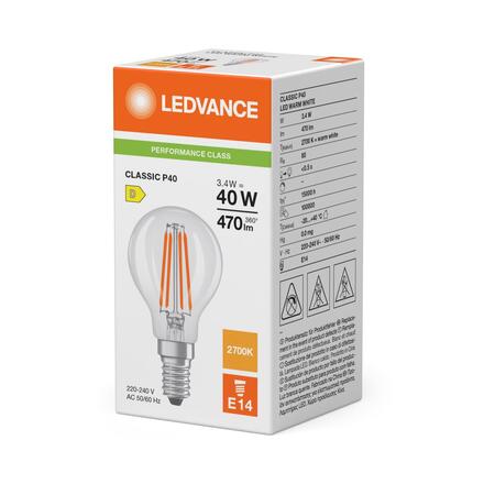 LEDVANCE LED Classic P 40 Filament P 3.4W 827 čirá E14 4099854468414