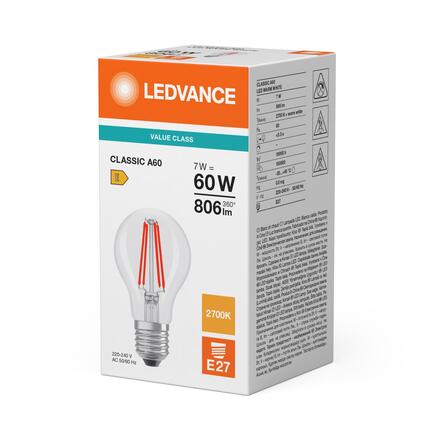 LEDVANCE LED Classic A 60 Filament V 7W 827 Clear E27 4099854476495