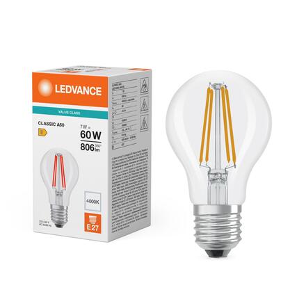 LEDVANCE LED Classic A 60 Filament V 7W 840 Clear E27 4099854476518