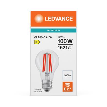 LEDVANCE LED Classic A 100 Filament V 11W 840 Clear E27 4099854476532