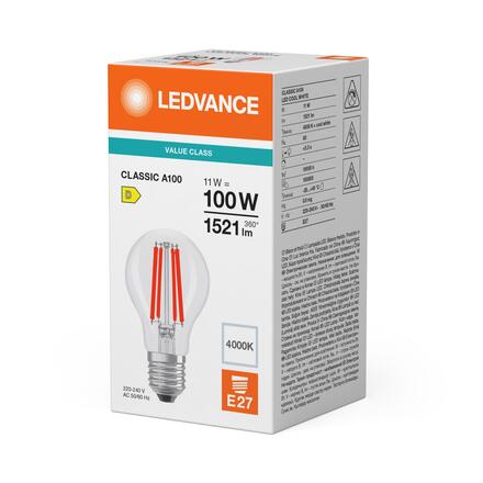 LEDVANCE LED Classic A 100 Filament V 11W 840 Clear E27 4099854476532