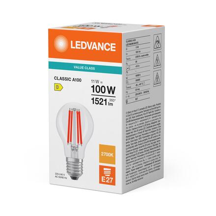 LEDVANCE LED Classic A 100 Filament V 11W 827 čirá E27 4099854476556