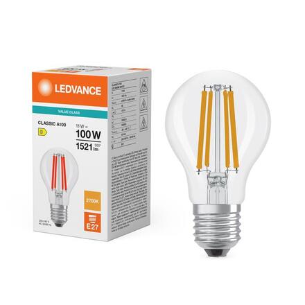 LEDVANCE LED Classic A 100 Filament V 11W 827 čirá E27 4099854476556