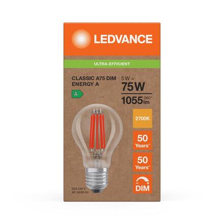 LEDVANCE LED Classic A 75 Filament DIM třída A S 5W 827 čirá E27 4099854476686