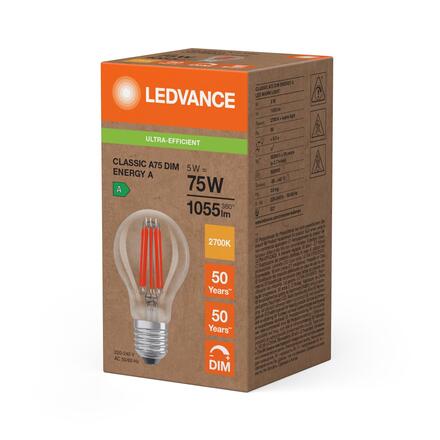 LEDVANCE LED Classic A 75 Filament DIM třída A S 5W 827 čirá E27 4099854476686