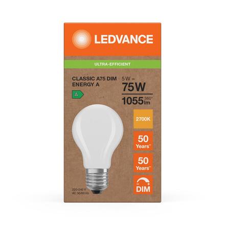 LEDVANCE LED Classic A 75 Filament DIM třída A S 5W 827 matná E27 4099854476709