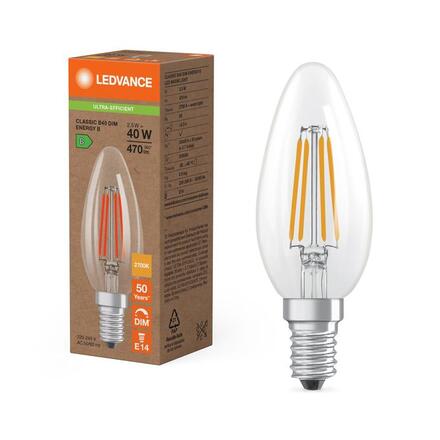 LEDVANCE LED Classic B 40 Filament DIM třída B S 2.5W 827 čirá E14 4099854478079