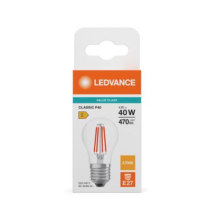 LEDVANCE LED Classic P 40 Filament V 4W 827 čirá E27 4099854482441