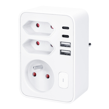 Solight rozbočka, 1x 16A + 2x 2,5A, 2xUSB A+C, bílá, vypínač P109C