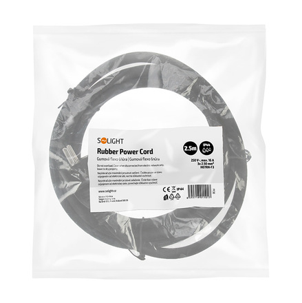 Solight flexo šňůra, 2.5m, 3 x 2.5mm2, gumová H07RN-F3, černá PF38