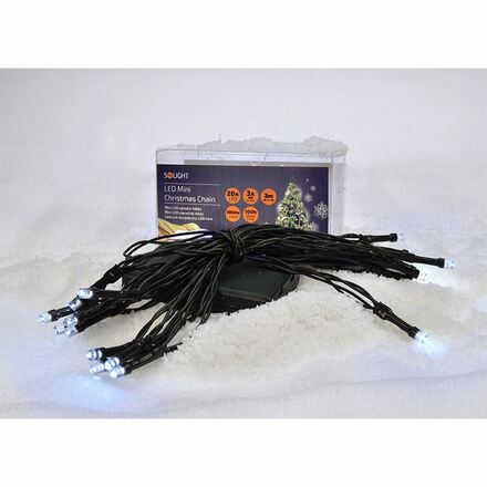 Solight LED vánoční řetěz, 3m, 20xLED, 3x AA, bílé světlo, zelený kabel 1V50-W