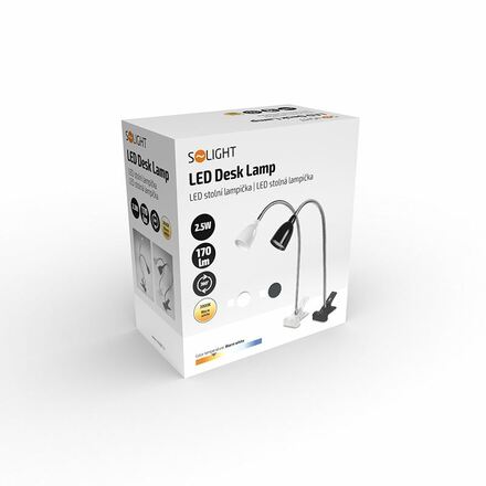 Solight LED stolní lampička, 2.5W, 3000K, clip, černá barva WO33-BK
