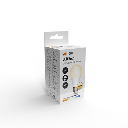 Solight LED žárovka, klasický tvar, 7W, E27, 3000K, 270°, 520lm WZ504-1