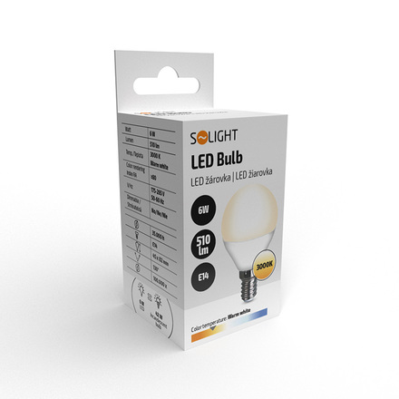 Solight LED žárovka, miniglobe, 6W, E14, 3000K, 510lm, bílé provedení WZ416-1