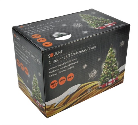 Solight LED vánoční řetěz, 500 LED, 50m, přívod 5m, IP44, bílá 1V05-W