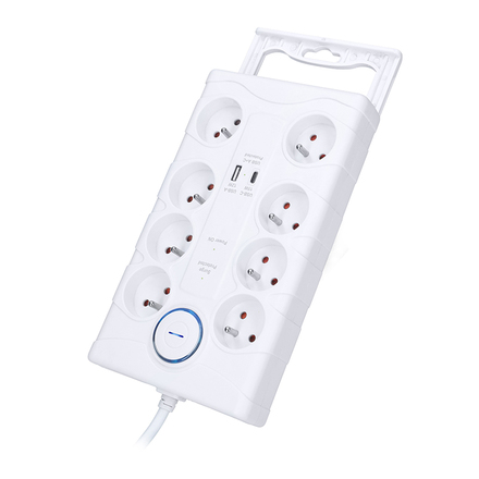 Solight přepěťová ochrana, 8z, USB A+C, 2m, bílá PO80