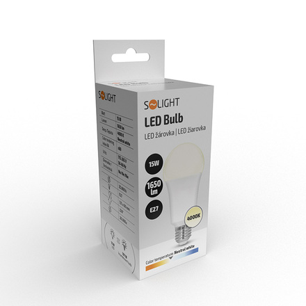 Solight LED žárovka, klasický tvar, 15W, E27, 4000K, 220°, 1650lm WZ516-2