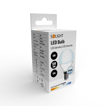 Solight LED žárovka, miniglobe, 6W, E14, 6000K, 510lm WZ420-1