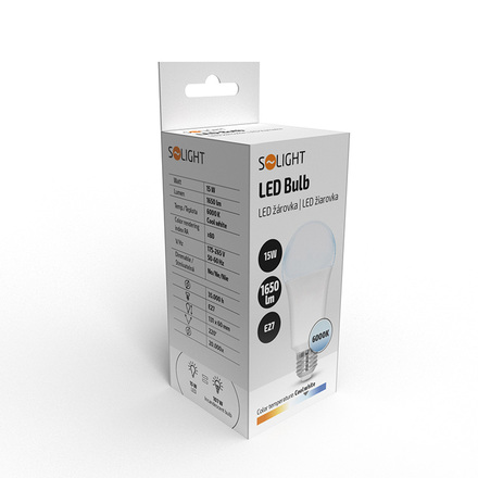 Solight LED žárovka, klasický tvar, 15W, E27, 6000K, 220°, 1650lm WZ521-2