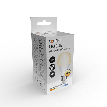 Solight LED žárovka, klasický tvar, 12W, E27, 3000K, 270°, 1010lm WZ507A-1