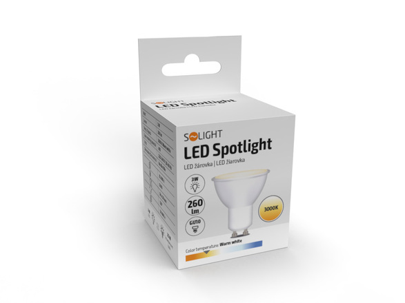 Solight LED žárovka, bodová , 3W, GU10, 3000K, 260lm, bílá WZ314A-1