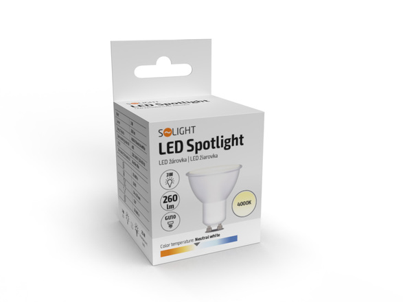 Solight LED žárovka, bodová , 3W, GU10, 4000K, 260lm, bílá WZ315A-1