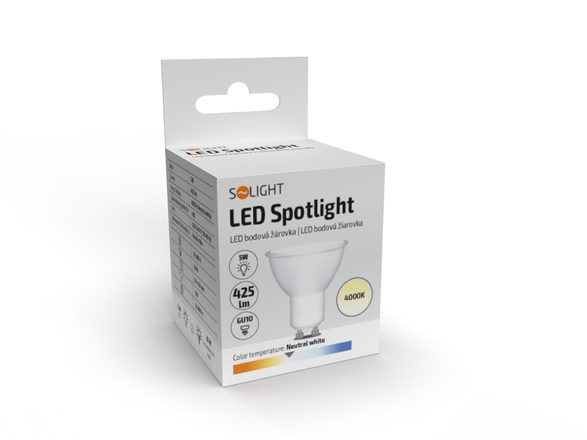 Solight LED žárovka, bodová , 5W, GU10, 4000K, 425lm, bílá WZ317A-1