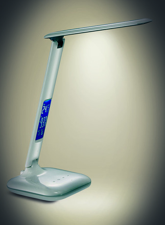 Solight LED stmívatelná stolní lampička s displejem, 7W, volba teploty světla, bílý lesk WO43