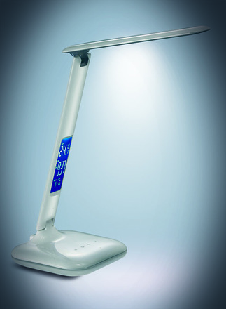 Solight LED stmívatelná stolní lampička s displejem, 7W, volba teploty světla, bílý lesk WO43