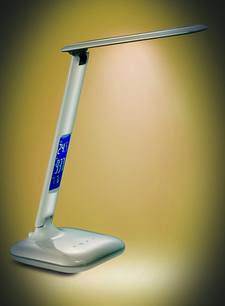 Solight LED stmívatelná stolní lampička s displejem, 7W, volba teploty světla, bílý lesk WO43