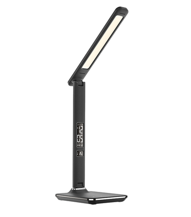 Solight LED stolní lampička s displejem, 9W, volba teploty světla, kůže, černá WO45-B