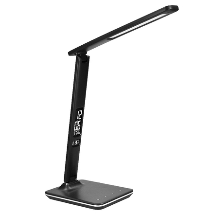 Solight LED stolní lampička s displejem, 9W, volba teploty světla, kůže, černá WO45-B