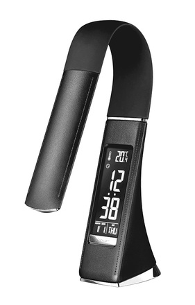 Solight LED stolní lampička s displayem, 6W, 4100K, kůže, černá WO46-B