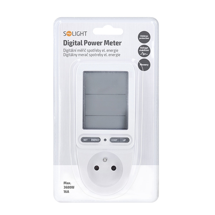 Solight digitální měřič spotřeby el. energie, velký displej DT27