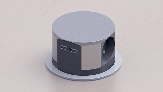 Solight výsuvný blok zásuvek, 3 zásuvky, 2x USB, kruhový tvar nízký,  prodlužovací přívod 2m, 3 x 1mm2, stříbrný PP100USB