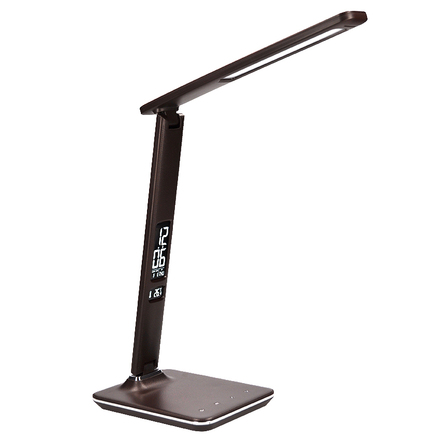 Solight LED stolní lampička s displayem, 9W, volba teploty světla, kůže, hnědá WO45-H