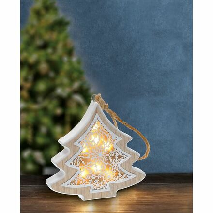 Solight LED vánoční stromek, dřevěný dekor, 6LED, teplá bílá, 2x AAA 1V45-T