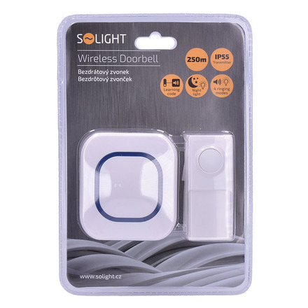 Solight bezdrátový zvonek, do zásuvky, 250m, bílý, learning code 1L49